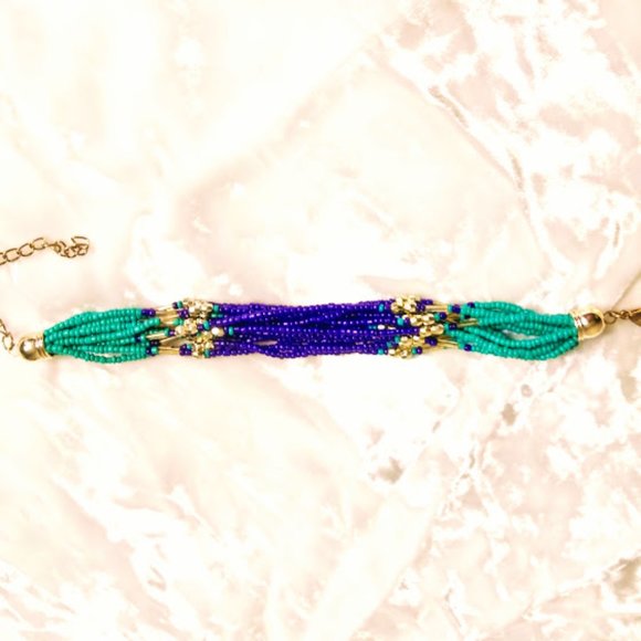 TWISTED GLASS SEED BEAD BRACELET*12 STRANDS*TURQUOISE COLOR*HAND CRAFTED - Picture 4 of 5